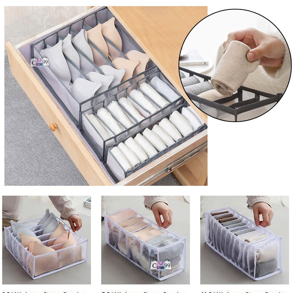 Organizador Tipo Colmena para Ropa Íntima – Kit de 3 Piezas
